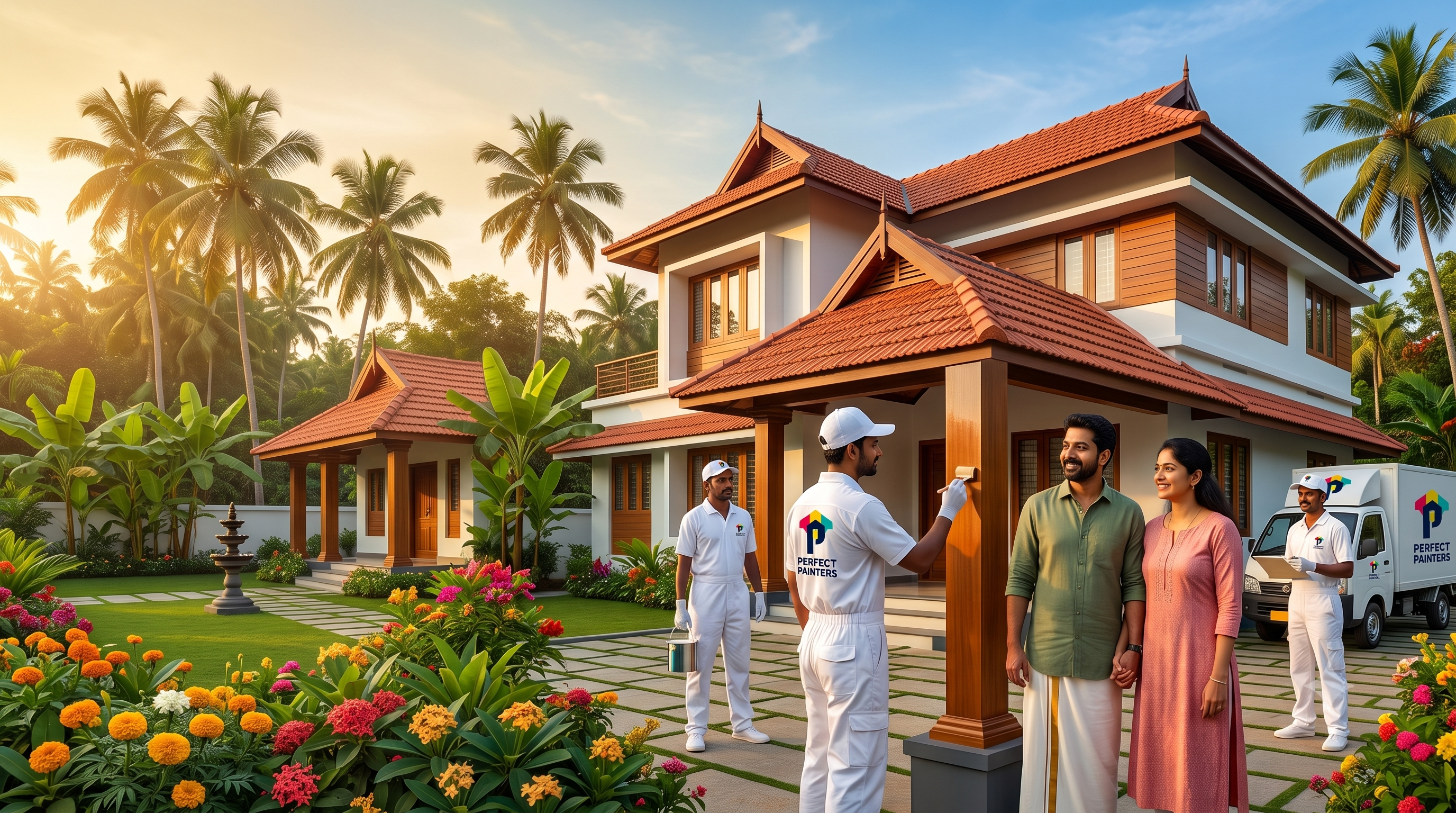 Luxury villa painting Kerala traditional house painting Kozhikode