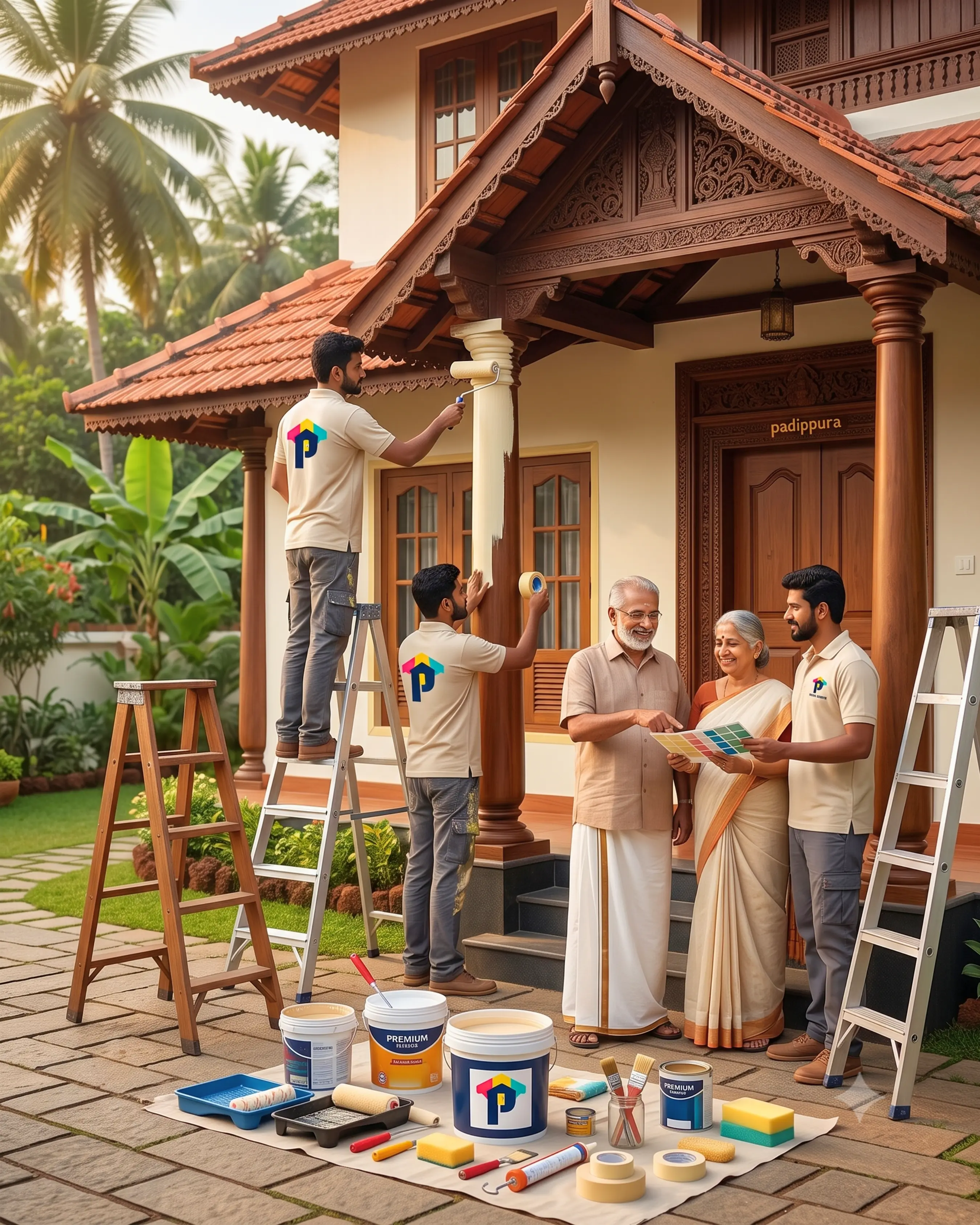 Professional painters working on a premium villa in Kozhikode Calicut Kerala