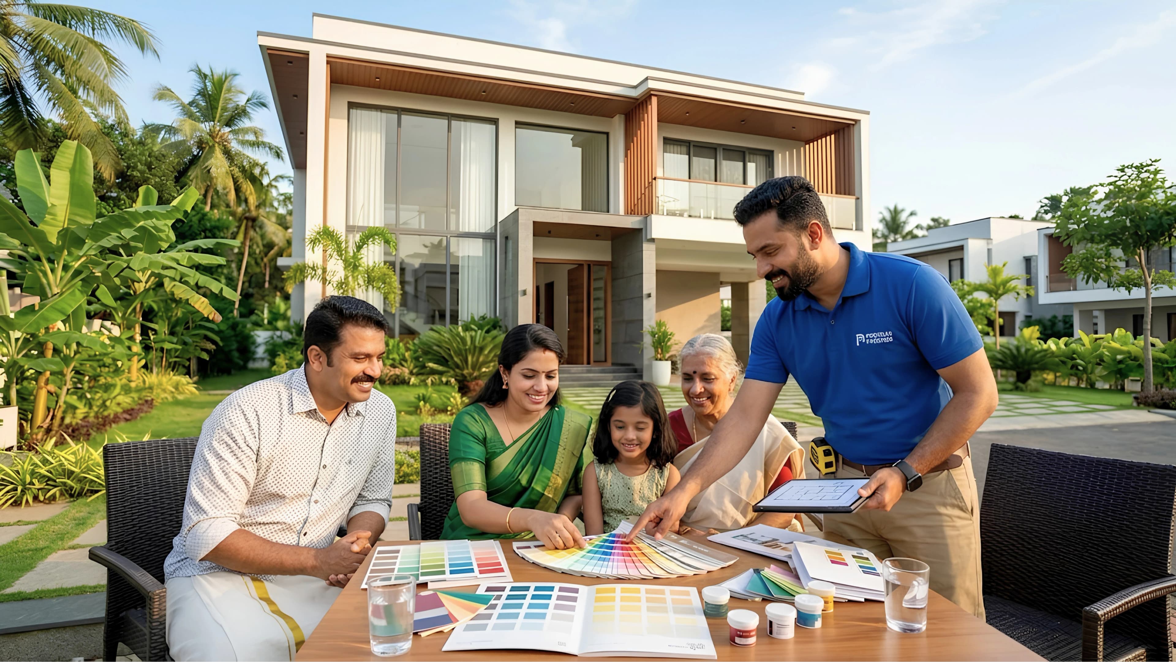 Professional painting company team in Kerala performing prep works
