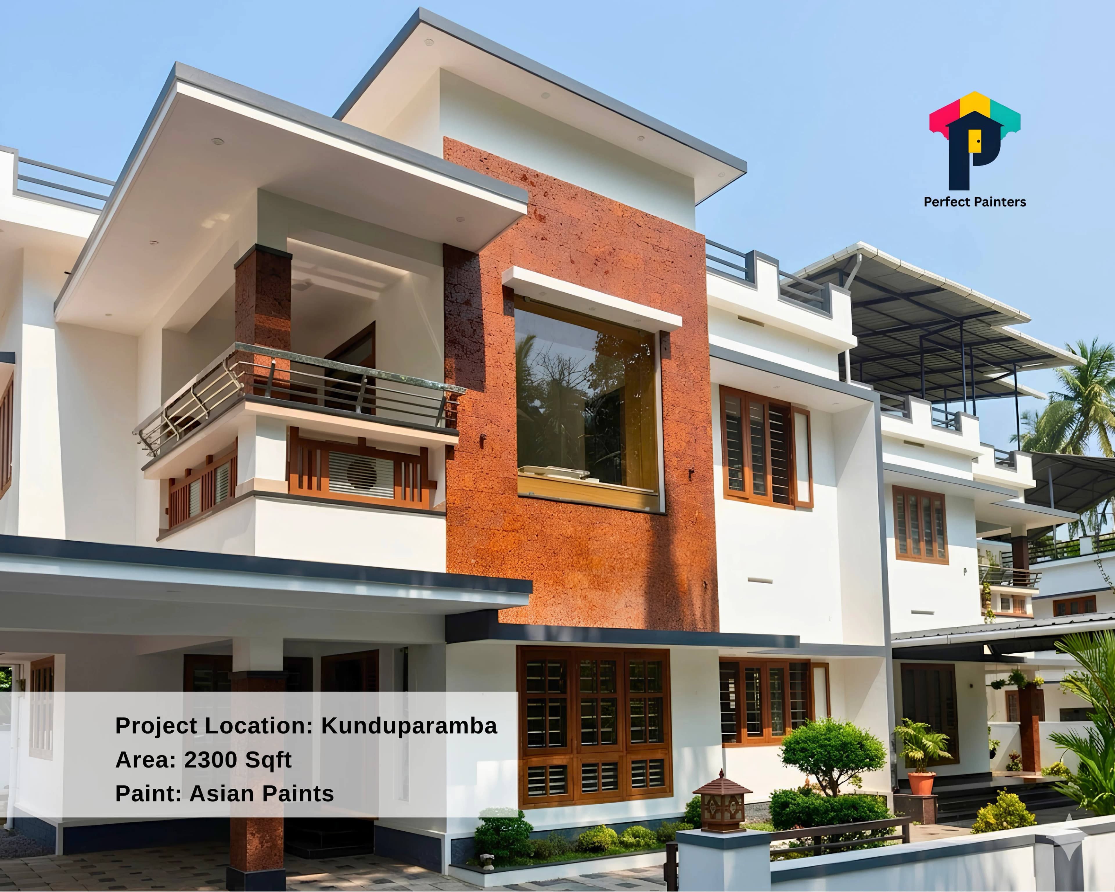 Kunduparamba contemporary cubic house exterior painting and waterproofing
