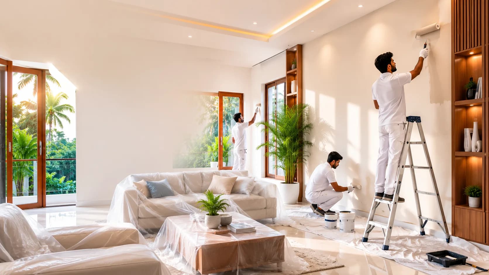 Luxury Kerala villa after exterior painting and waterproofing renovation work